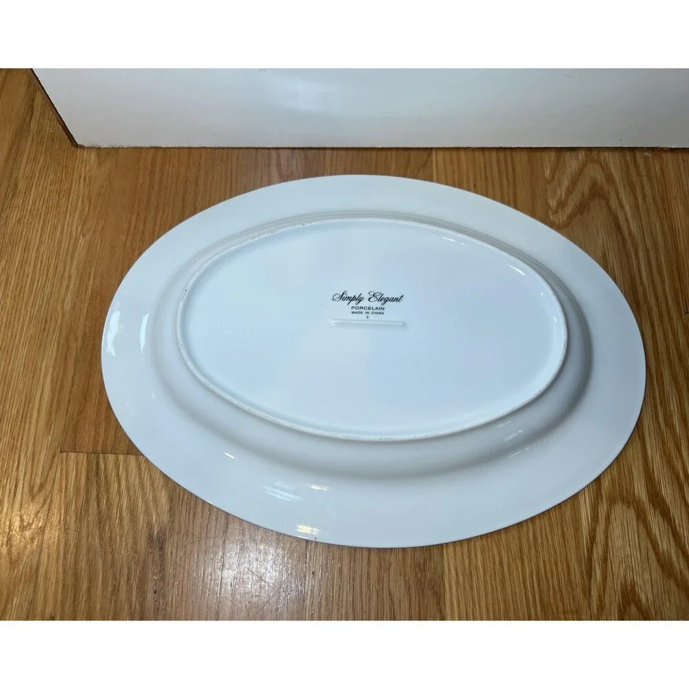 Simply Elegant Porcelain Oval Serving Platter White Gold Trim 16